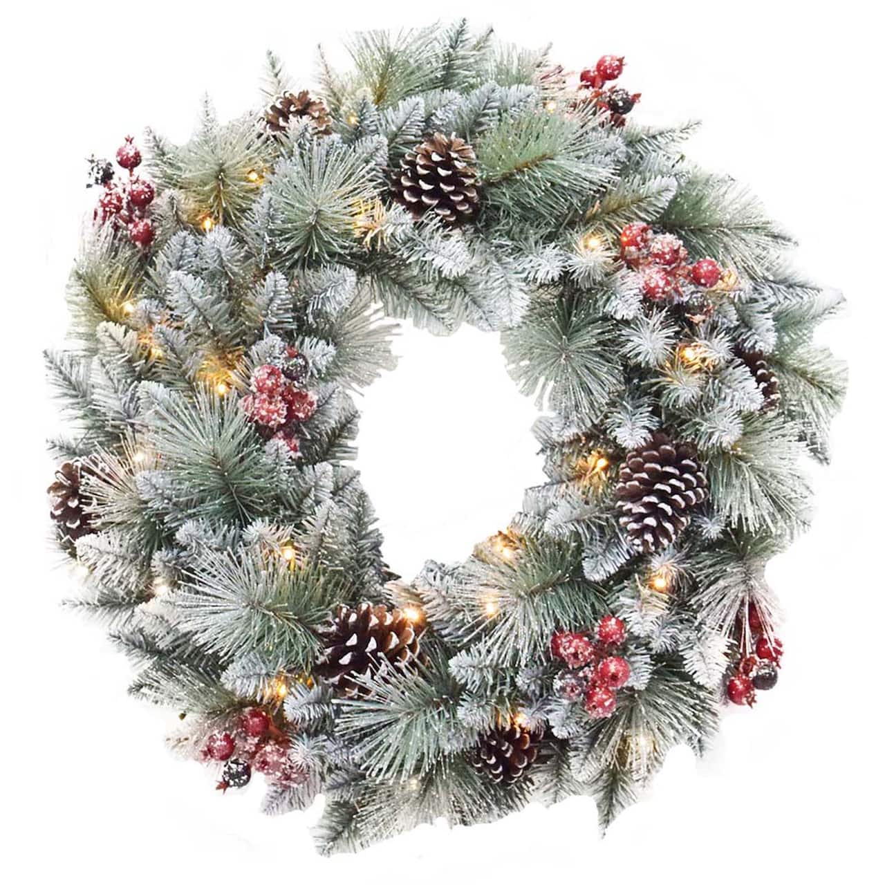 Santa's Workshop 2.5ft. Pre-Lit Glitter Mixed Pine Wreath